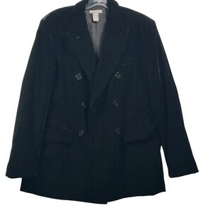 HM Black Velvet Double Breasted Blazer Jacket Women Small Oversized Peak Lapel